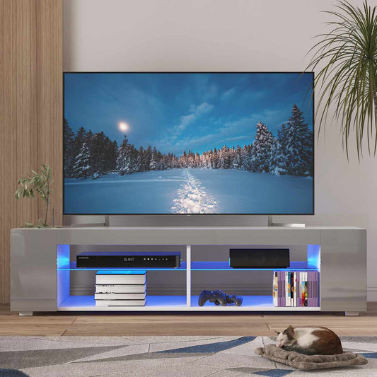 High Gloss Modern TV Stand Bookshelves With LED Light 4-Shelves