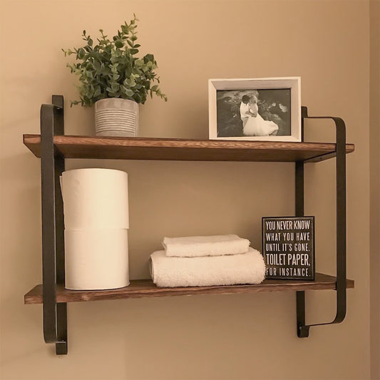 Rustic Industrial Pipe Wall Floating Wooden Storage Shelving Unit